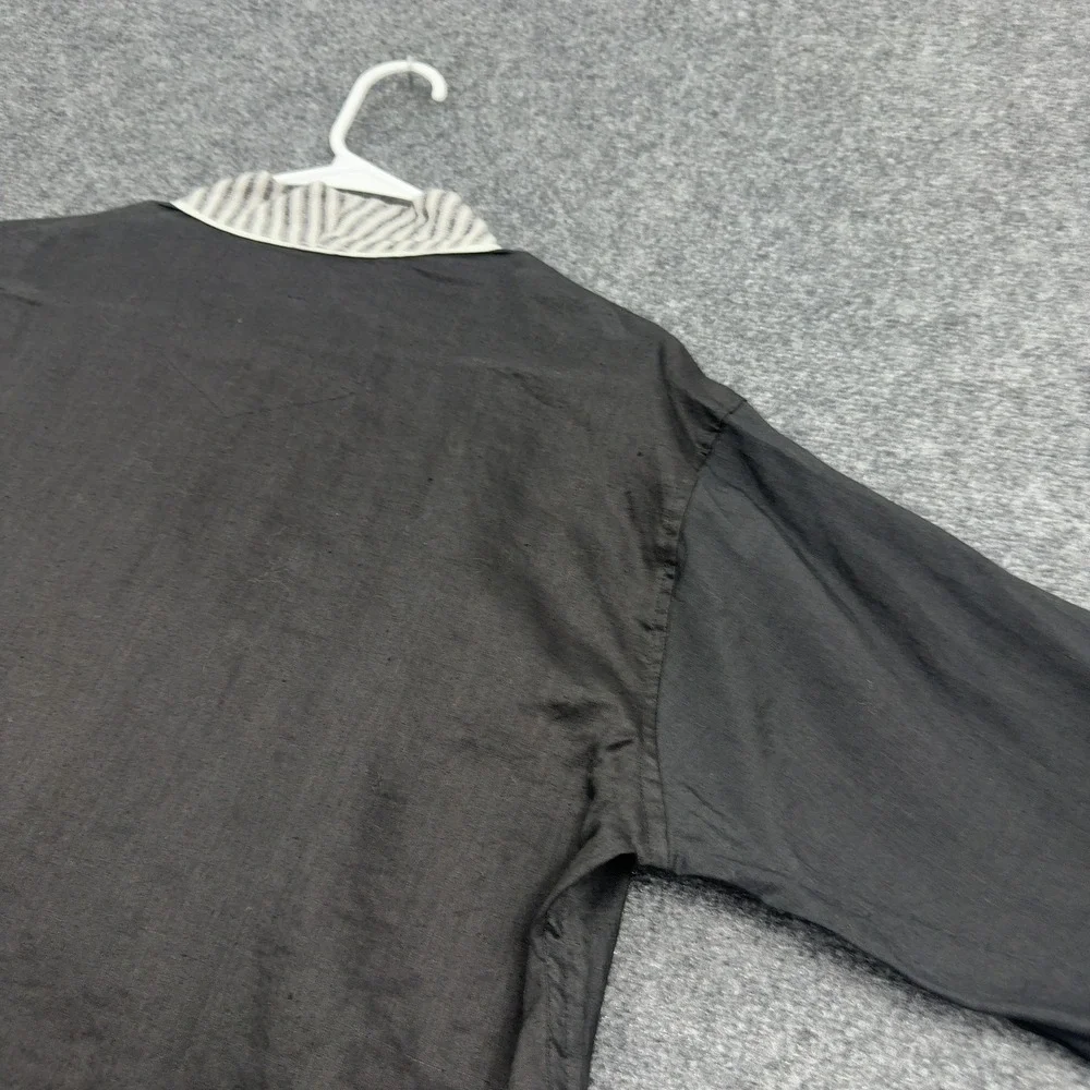 Glance Party Wear Shirt Mens XXL Black Linen Look Epaulettes V Neck Casual Boho
